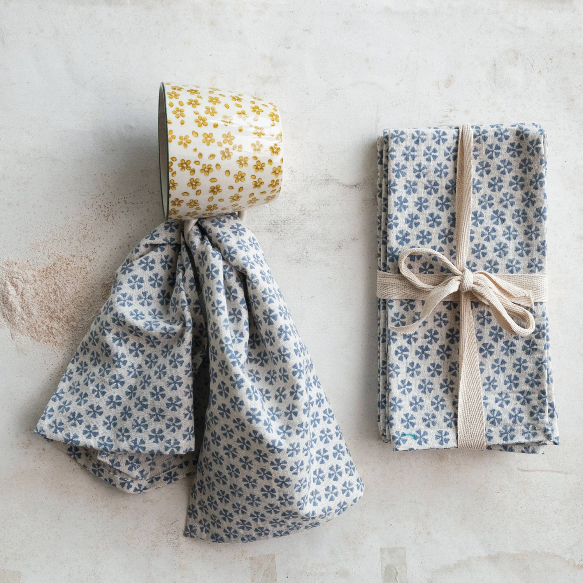 Hello Honey® Blue Patterned Cotton & Linen Napkins, 4ct.